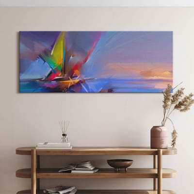 Wallfluent Foto Op Canvas Zeegezicht - 125 x 50 cm - Blauw Schilderij Canvas - Abstract Canvas Doek Foto - Imitatie van een olieverfschilderij Schilderij Doek - Abstract Schilderijen Op Canvas Doek