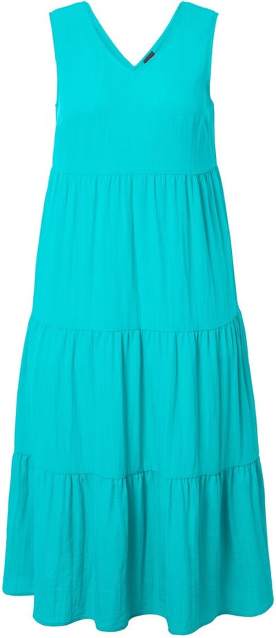 Ulla Popken - Dames - Maxi-jurk met laagjes A-lijn V-hals mouwloos - Turkoois - Maat 44