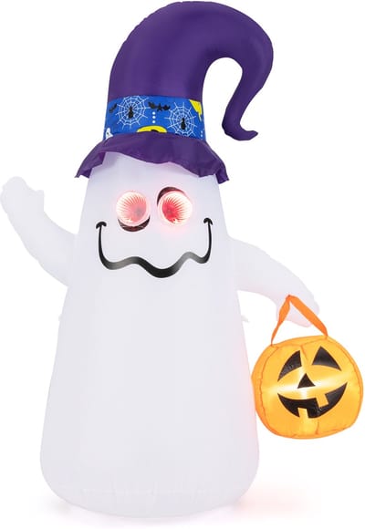 COSTWAY 180 cm Halloween decoratie outdoor, led opblaasbare Halloween-geest met pompoen, verschrikkelijke decoratiegeest voor tuin, gazon, tuinfeest, zelfopblazend