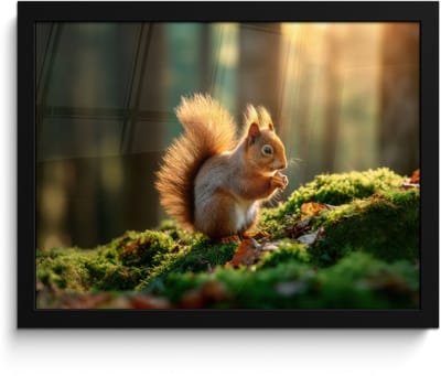 Poster in lijst - Fotolijst 40x30 cm - Posters - Eekhoorn - Nootje - Gras - Posterlijst zwart - Decoratie - Wanddecoratie woonkamer - Muurdecoratie slaapkamer