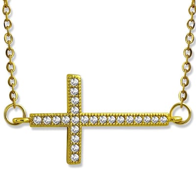 Amanto Ketting Donesa - 316L Staal PVD - Zirkonia - Kruis - 16x32 mm - 45 cm