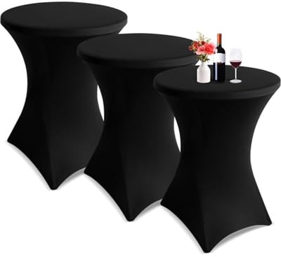 Stretch bartafelhoezen 3-pack voor bistrotafels, diameter 80-85 cm - Zwart