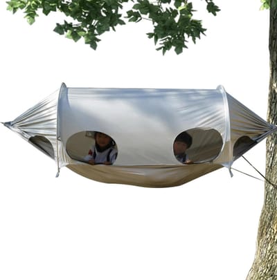 Dubbele Kampeerhangmat - Hangmat voor Twee - Buiten Ontspannen - Met Muggennet Tent - 270 x 140 cm - Zilver