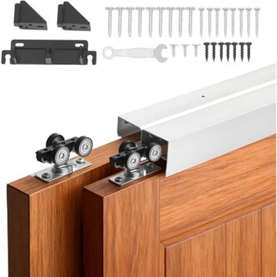 VEVOR Schuifdeurbeslagset 1219 mm, Dubbele Schuifdeurrail van Aluminiumlegering, 2-Deurs Schuifdeursysteem voor enkele Deuren (25–45 mm Dik / 610 mm Breed), Soepele en Stille Werking