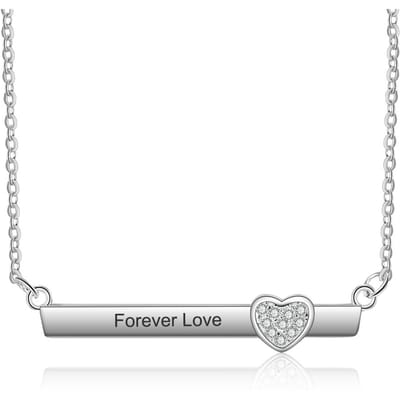 Collier Barre Nom Personnalisé Bijoux de Mode Pendentif Forme Coeur Nom Personnalisé Collier Plaque Simple Cadeau Anniversaire Pour Femmes white