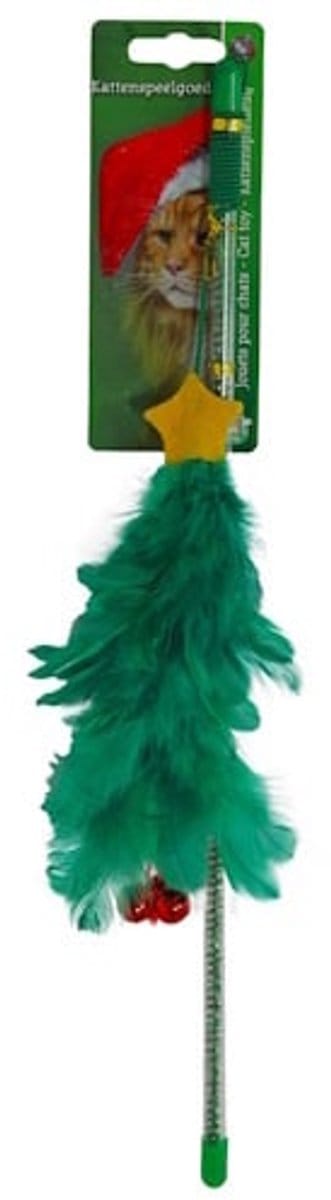 De Boon Kat speelgoed kersthengel kerstboom met bellen - feestelijke speelhengel voor katten 40 cm