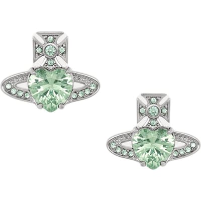 Vivienne Westwood Ariella Saturn Groen Hartvormige Oorbellen Met Strass Damesoorbellen Zilver Lichtgroen 6201031T-02P707- Box+Shopping Bag gray