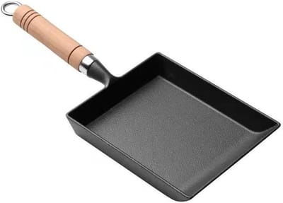 Gietijzeren pan - Japanse omeletpan - Ontbijt bereiden - Antiaanbaklaag - 15 cm breed - Zwart