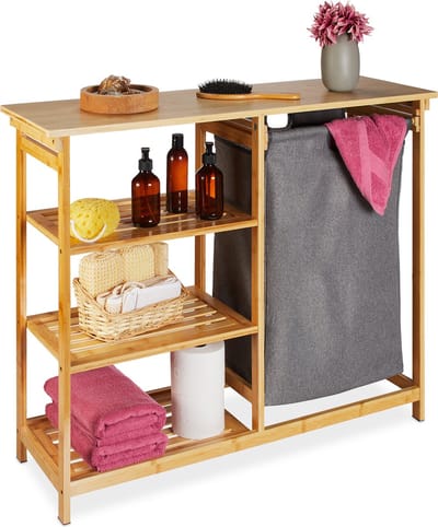 wasmand rek - bamboe - 3 planken - uittrekbaar - 80 x 100 x 32 cm - badkamerrek - slaapkamer