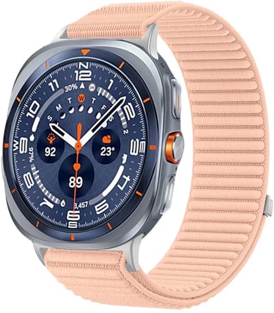 Nylon bandje - geschikt voor Samsung Galaxy Watch Ultra (47mm) / Ultra 2025 (47mm) - ribbel met klittenbandsluiting - roze