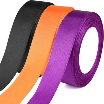 Satin lint voor Halloween knutselprojecten 2,5 cm, paars zwart oranje, ideaal voor cadeauverpakking, boeketten en DIY haarstrikken