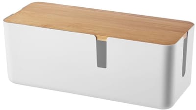 aladdien - Kabelbox - Kabelorganizer - Bamboedeksel - Wit - Kabelopbergdoos - Verberg je draden - Geschikt voor thuis of kantoor - Wit