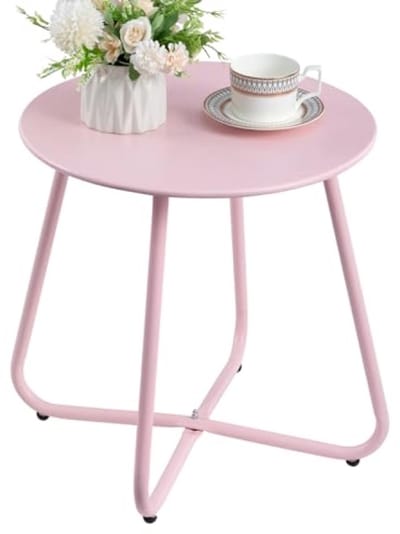 Ronde buitenbijzettafel roze - Verstelbare hoogte, weerbestendig staal, draagbaar voor terras, balkon of binnen