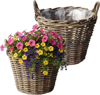VD Leeden Plantenmand Klassiek - 2x - rond - bruin - 45 x 40 cm - rotan - gevlochten riet - bloempot