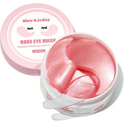 SlowSunday Rose Oogmasker, 60 stuks, Koreaans collageen oogmasker, met rozenextract & collageen & natriumhyaluronate, vermindert oogzakken, verbetert donkere kringen, verheldert oogcontour, Y2K, Cadeaus, Geschikt voor zomer & herfst, Terug naar school