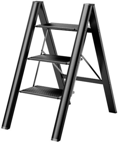 Rolipo Huishoudtrap 3 treden - keukentrap - Inklapbar/opvouwbar - antislip - 150kg Draagkracht - Zwart