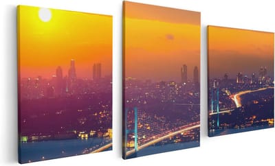 Artaza Canvas Schilderij Drieluik Bosporusbrug In Istanbul Bij Zonsondergang - 120x60 - Foto Op Canvas - Canvas Print