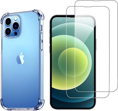 Hoesje voor iPhone 13 Pro Max backcover Shockproof siliconen Transparant en 2 stuks Screenprotector Gehard Glas