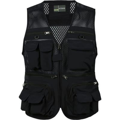 Heren Cargo Gilet V-hals Mouwloos Rits Sluiting Vest Jas Effen Kleur Mesh Stiksels Meerdere Zakken Vissen Wandelen Gilet XL