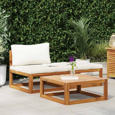 vidaXL - 3-delige - Loungeset - met - crèmekleurige - kussens - massief - acaciahout