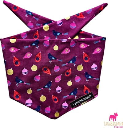 LanaBandana Dogwear | Kerst | Kerstbandana | Hondenbandana Kerstballen paars maat M