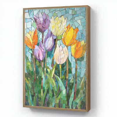 Wandlamp 70x100 cm - Oplaadbaar - Mozaïek - Veld - Tulpen - Kleurrijk - Wandlampen binnen woonkamer - Slaapkamer lamp - Decoratieve nachtlamp - Vloerlamp draadloos