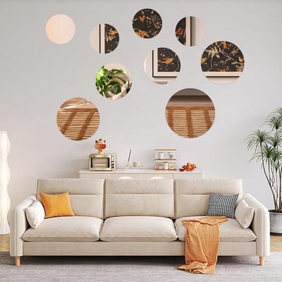 9 Delige Set Ronde Spiegelstickers Acryl Zelfklevend voor Muren en Tegels