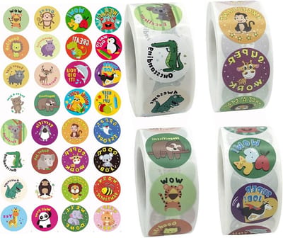 Ronde Dieren Stickers, 2000 Stuks, Zelfklevende Motivatie Stickers voor Kinderen, Schoolprojecten, Cadeaus en Beloningen
