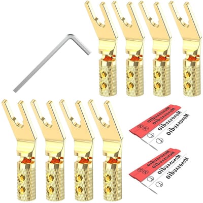 Luidspreker Connectoren - Y-spade stekkers Kabelstekkers - Audioverbindingen Maken - Vergulde Zuiver Koper Overdracht - 8 stuks - Goud