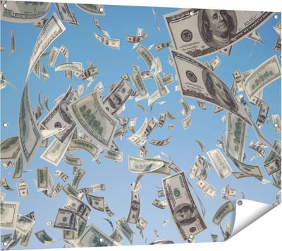 Gards Tuinposter Dollarbiljetten in de Lucht - Geld - 120x90 cm - Tuindoek - Tuindecoratie - Wanddecoratie buiten - Tuinschilderij