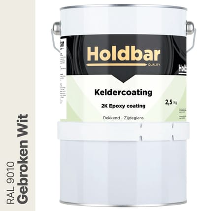 Holdbar Keldercoating Gebroken Wit (RAL 9010) 2,5 kg - Kelder waterdicht maken - Alle Kleuren - Kelder Epoxy - Krasvast - Eenvoudig reinigbaar - Vochtregulerend - 2 Componenten