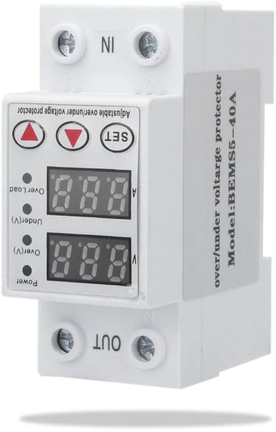 Dailygoody - Spanningsbeveiliging - 230V - 40A - Digitale overspanningsbeveiliging - Voor installatie op 35 mm standaardrail - Stroombeveiliging - Voo...