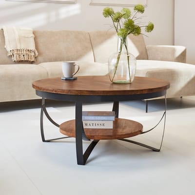Dimehouse Industriële Salontafel Oxis Wood Mangohout Rond Ø70 - 70 x 70 x 35 cm - Hout - Industrieel - Rond