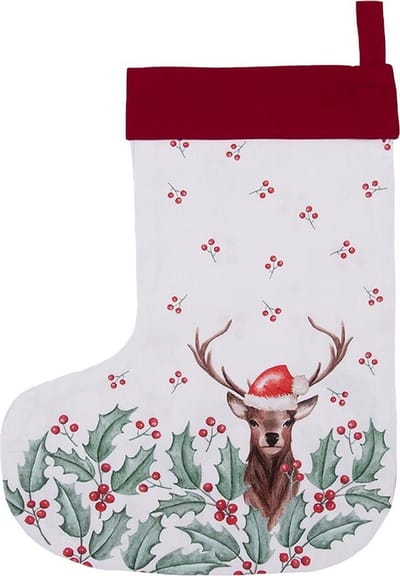 Clayre & Eef Kerstsok Kerstsok 30x40 cm Wit Rood Katoen