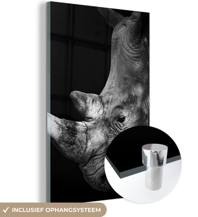MuchoWow® Glasschilderij 120x180 cm - Schilderij acrylglas - Neushoorn - Dier - Licht - Foto op glas - Schilderijen