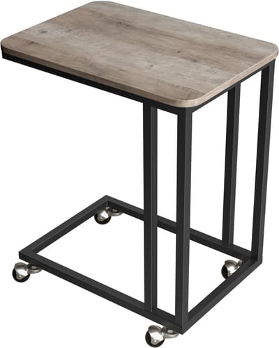 VASAGLE - Bijzettafel - Bijzettafeltjes Woonkamer - Met Wielen - C-vormige Salontafel - Mobiel voor Bank en Laptop