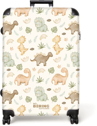NoBoringSuitcases.com® - Koffer groot - Reiskoffer lichtgewicht - Dino patroon in pastelkleuren - Rolkoffer met 4 wielen - Grote trolley XL - 98 liter bagage