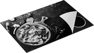 Chefcare Inductie Beschermer Salade met Groentes - Zwart Wit - 80x50 cm - Afdekplaat Inductie - Kookplaat Beschermer - Inductie Mat
