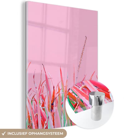 MuchoWow® Glasschilderij 30x40 cm - Schilderij acrylglas - Zomer - Planten - Pastel - Foto op glas - Schilderijen