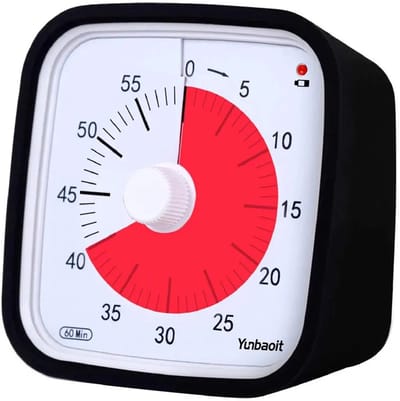 Visuele Timer met Siliconen Hoes- 60 Min Afteltimer - Stil Tijdbeheer voor Studeren, Werken, Koken en Vergaderingen - Inclusief Alarmfunctie - Yunbaoit VT01 - Zwart/Rood