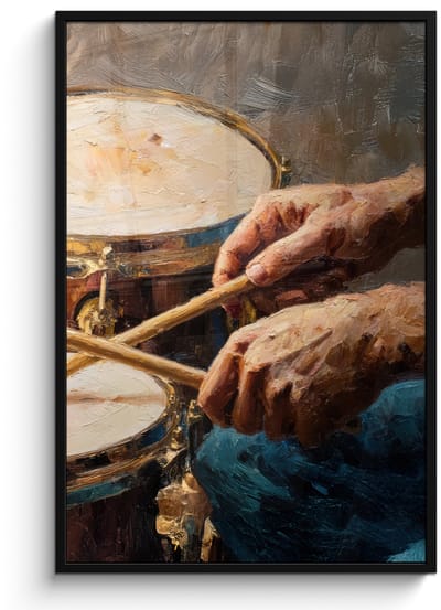 Poster in lijst - Fotolijst 80x120 cm - Posters - Drumstokken - Olieverf - Man - Posterlijst zwart - Decoratie - Wanddecoratie woonkamer - Muurdecoratie slaapkamer