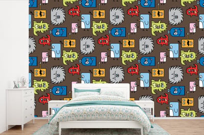 Behang - Fotobehang Patronen - Monster - Dieren - Jongens - Kinderen - Kids - Breedte 360 cm x hoogte 240 cm