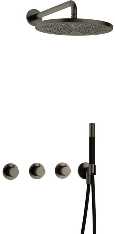 Hotbath Cobber - CB7067 - Inbouw Regendoucheset - Verouderd Ijzer - 2 Stopkranen - Thermostatisch - Wandarm 40 cm - Hoofddouche 300 mm - Staafhanddouche - met M106 - Waterbesparend
