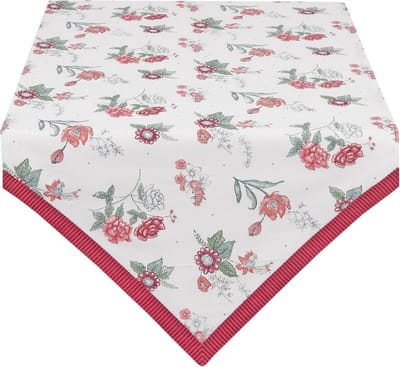 Clayre & Eef Tafelloper EVF65 50*160 cm Rood Katoen Rechthoek Bloem Tafelkleed Loper Tafeltextiel