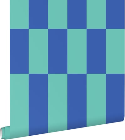 ESTAhome behang streep petrolgroen en koningsblauw - 50 x 900 cm - 130922