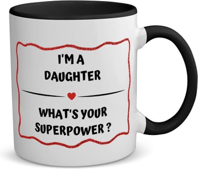 Akyol - i'm a daughter what's your superpower? koffiemok - theemok - zwart - Dochter - dochter met superkracht - verjaardag - cadeautje voor dochter - dochter artikelen - kado - geschenk - 350 ML inhoud