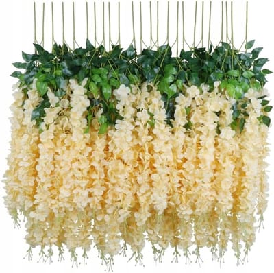 12x Beige Wisteria Bloemenslingers - Decoratieve Klimop voor Buiten & Binnen