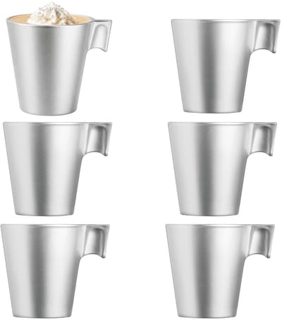 Luminarc Espresso kopjes - 6x - zilver metallic - koffiekopjes van 80 ml - 6 x 5.5 cm - keramiek