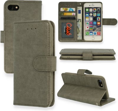 HB Hoesje Geschikt voor Apple iPhone SE 2022 & SE 2020 - Grijs - Luxe Portemonnee Book Case