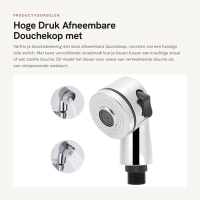 Dailygoods- Douchekop Hoge Druk - Afneembare Handdouche - Verstelbare Regendouche - Side Switch Type - Eenvoudige Installatie - Twee Straalmodi